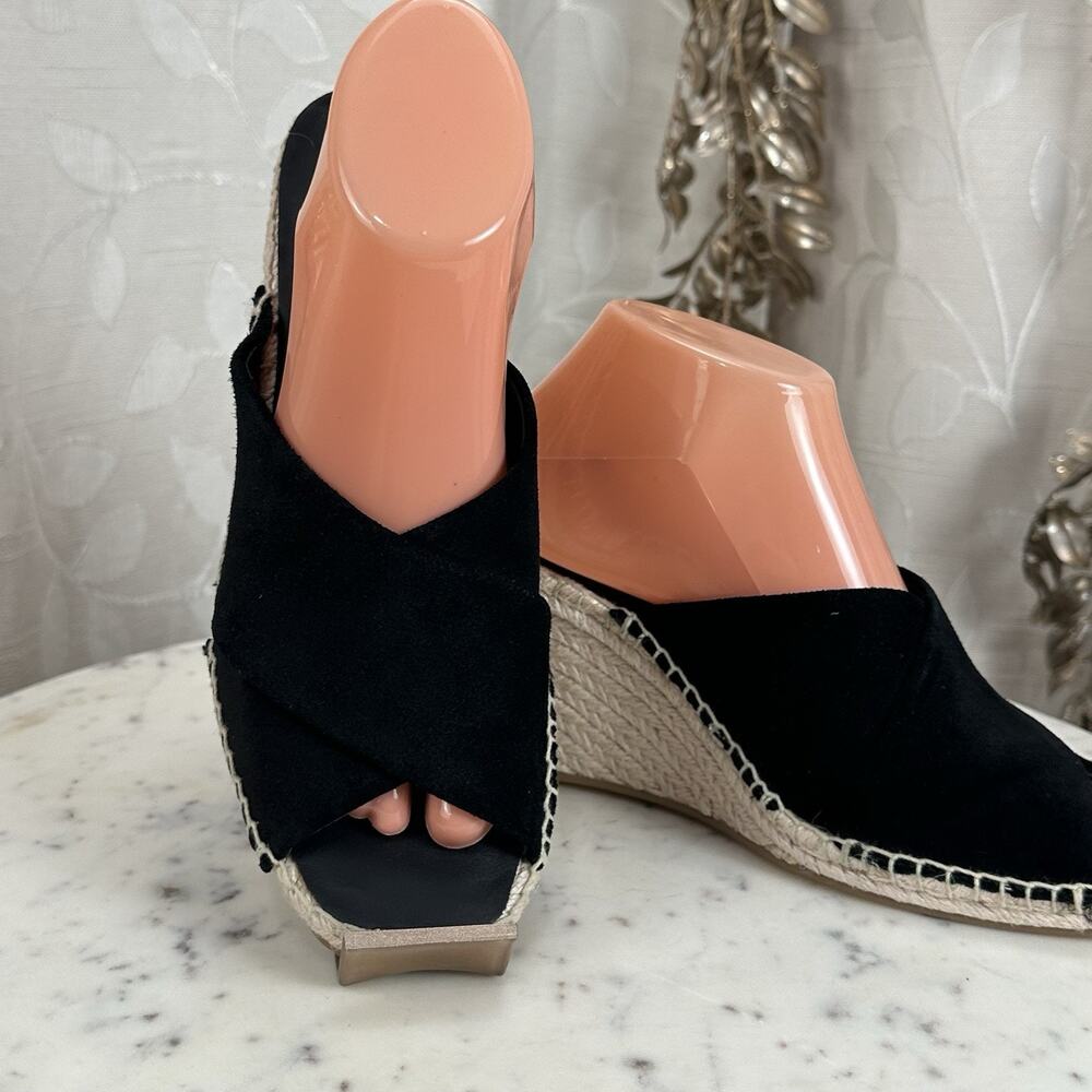 Banana Republic Sandals‎ Womens 8.5 M Slip On Wedge Espadrille Slide Black Suede - Picture 9 of 17